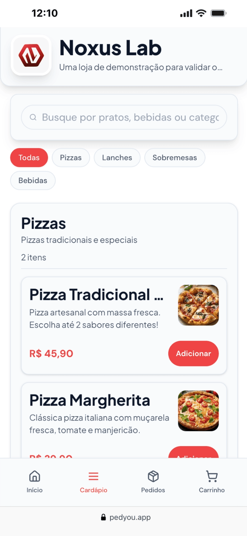 Painel PedYou com pedidos e cardápio digital