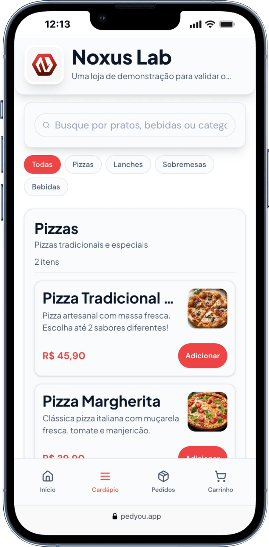 Exemplo de interface de pedidos no PedYou